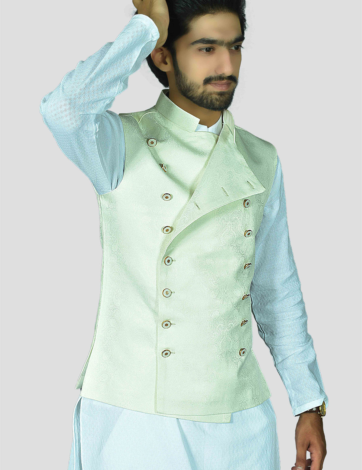 Men Jacket Opening Style Waistcoat Cream