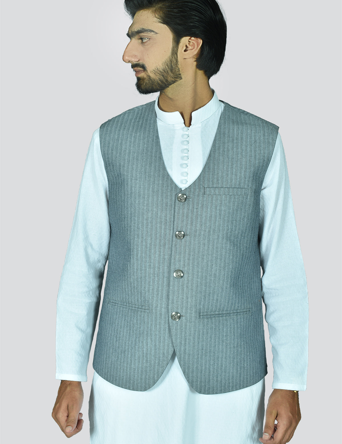 Men Round Cut Style Waistcoat Light Blue