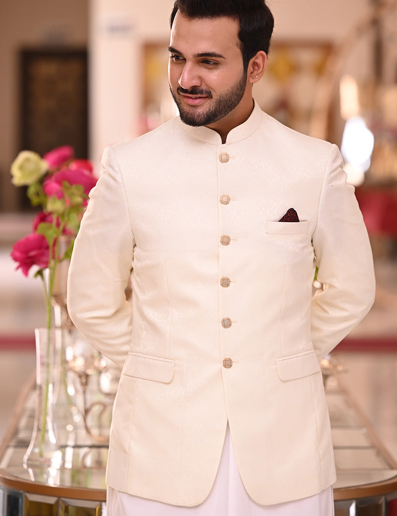 Men Jamawar Prince Coat Cream