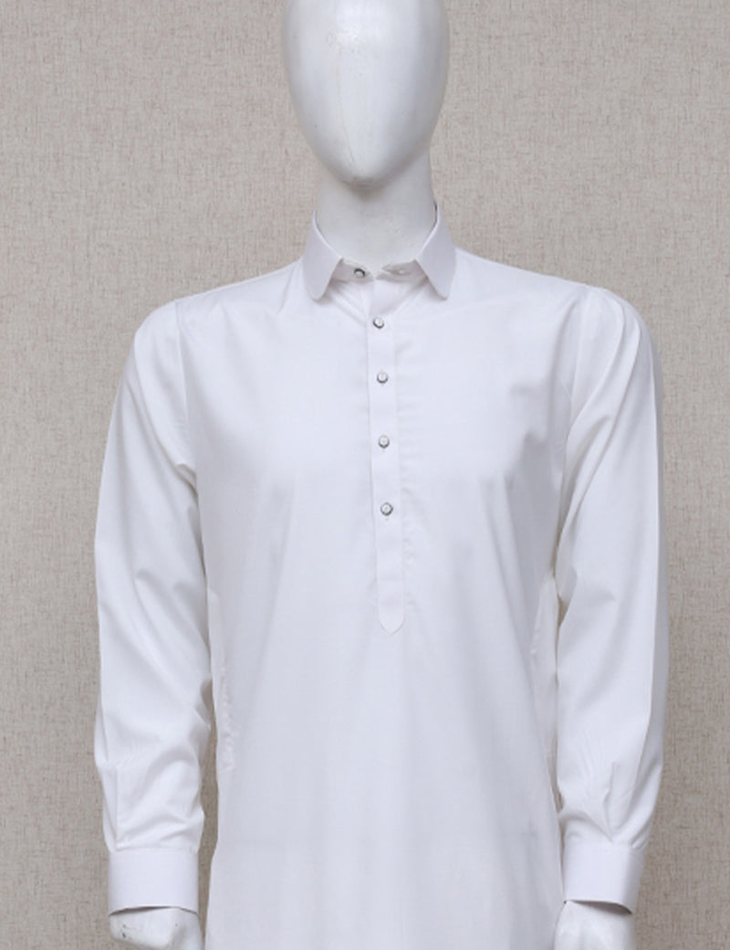 Men Plain Shalwar Kameez White