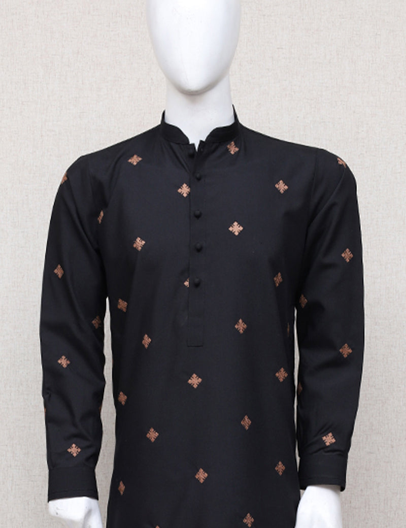Men Premium Embroidered Shalwar Kameez Black