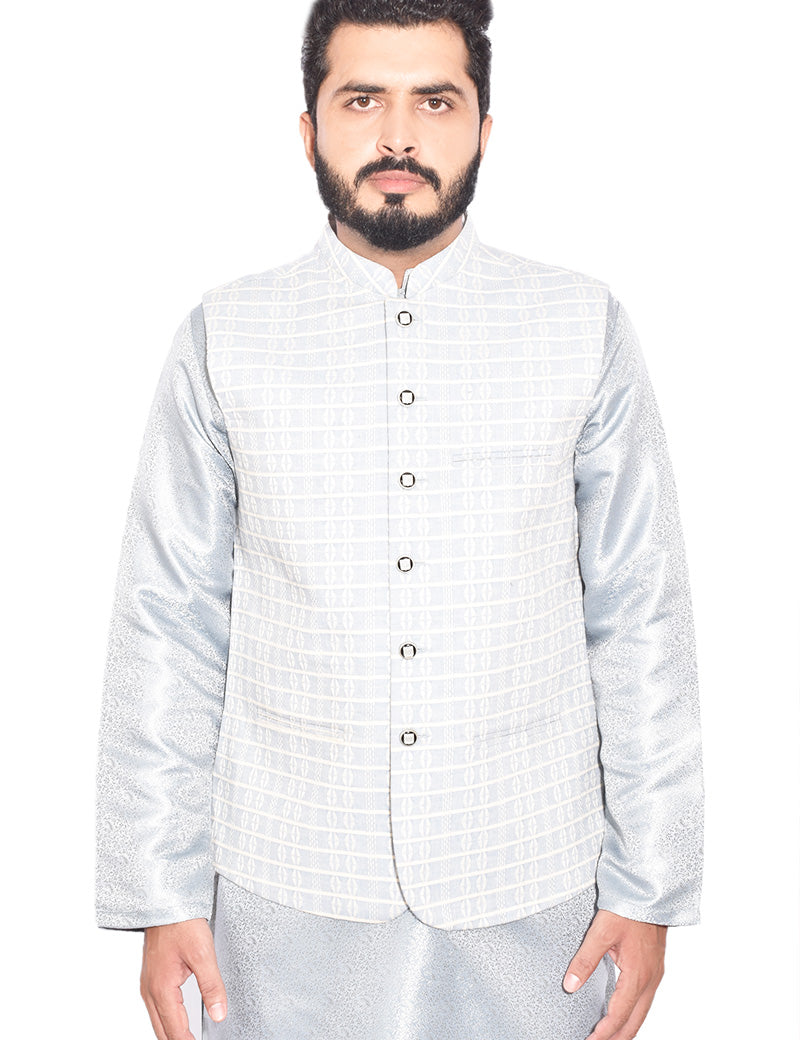 Men Premium Embroidered Waistcoat White