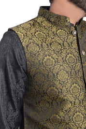 Men Premium Jamawar Waistcoat Golden