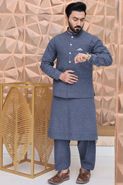 Men Textured Khaddar Waistcoat Blue