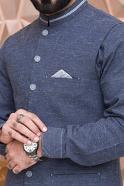 Men Textured Khaddar Waistcoat Blue