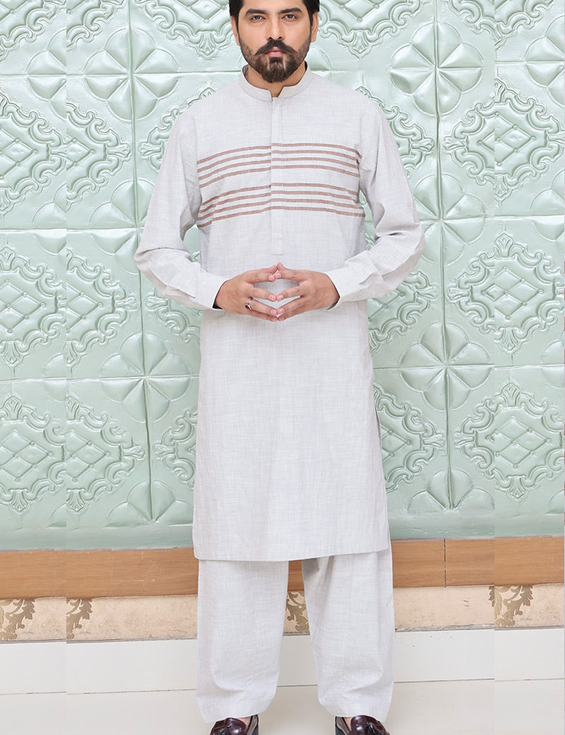 Men Cotton Khaddar Kameez Shalwar Grey