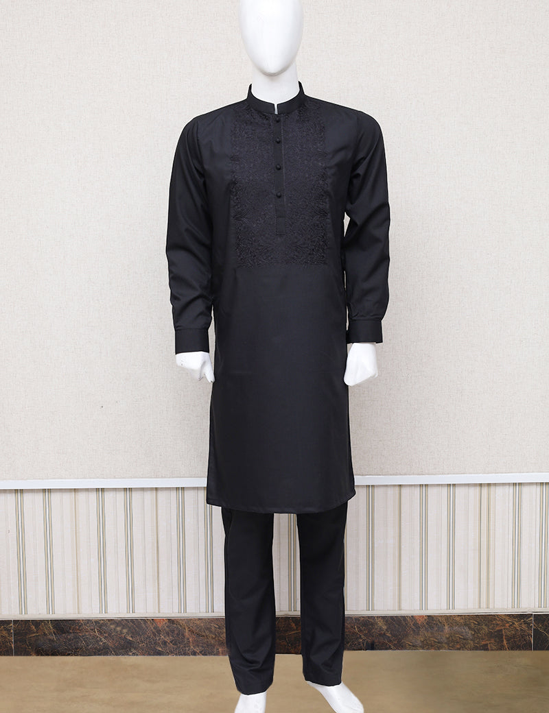 Men Embroidered Shalwar Kameez Black