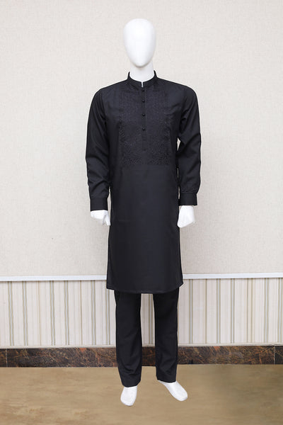 Men Embroidered Shalwar Kameez Black