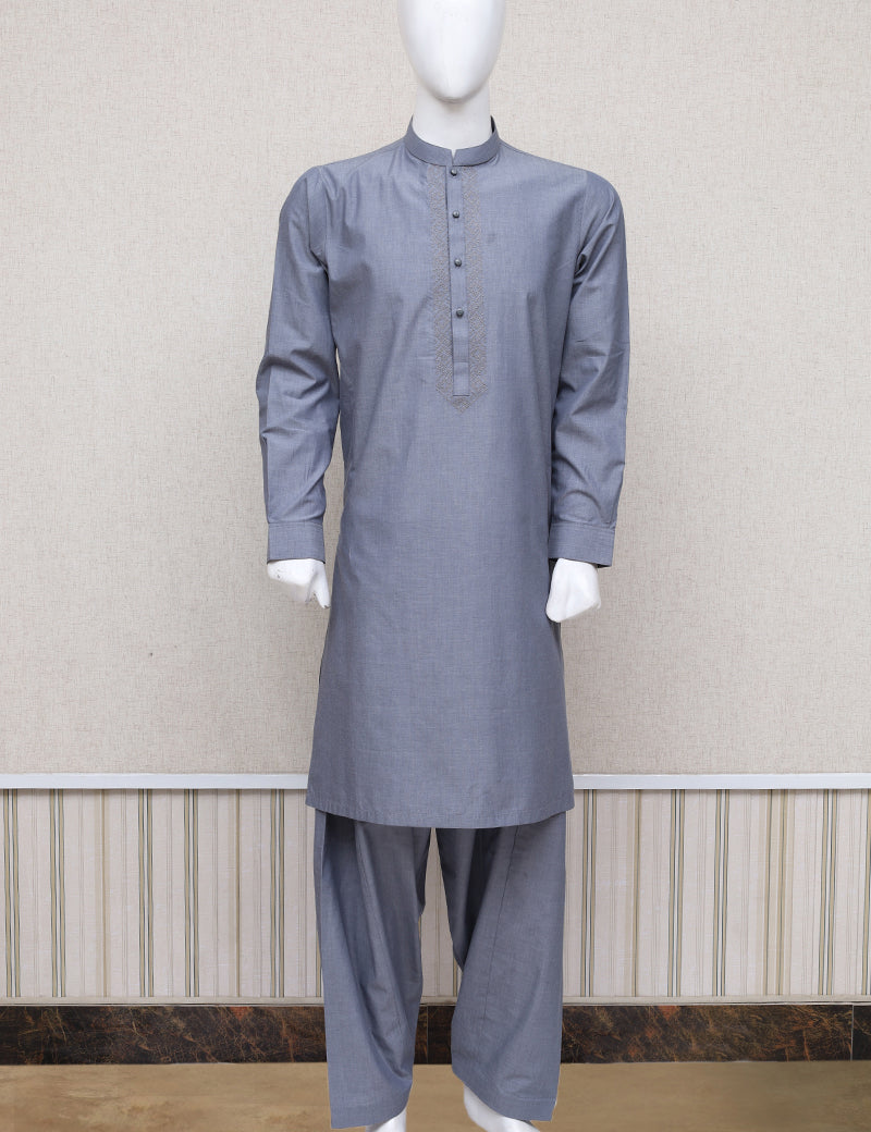 Men Embroidered Shalwar Kameez Chambray