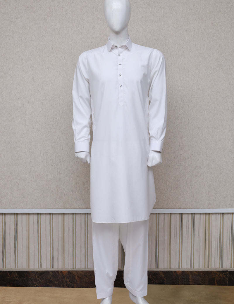 Men Plain Shalwar Kameez White