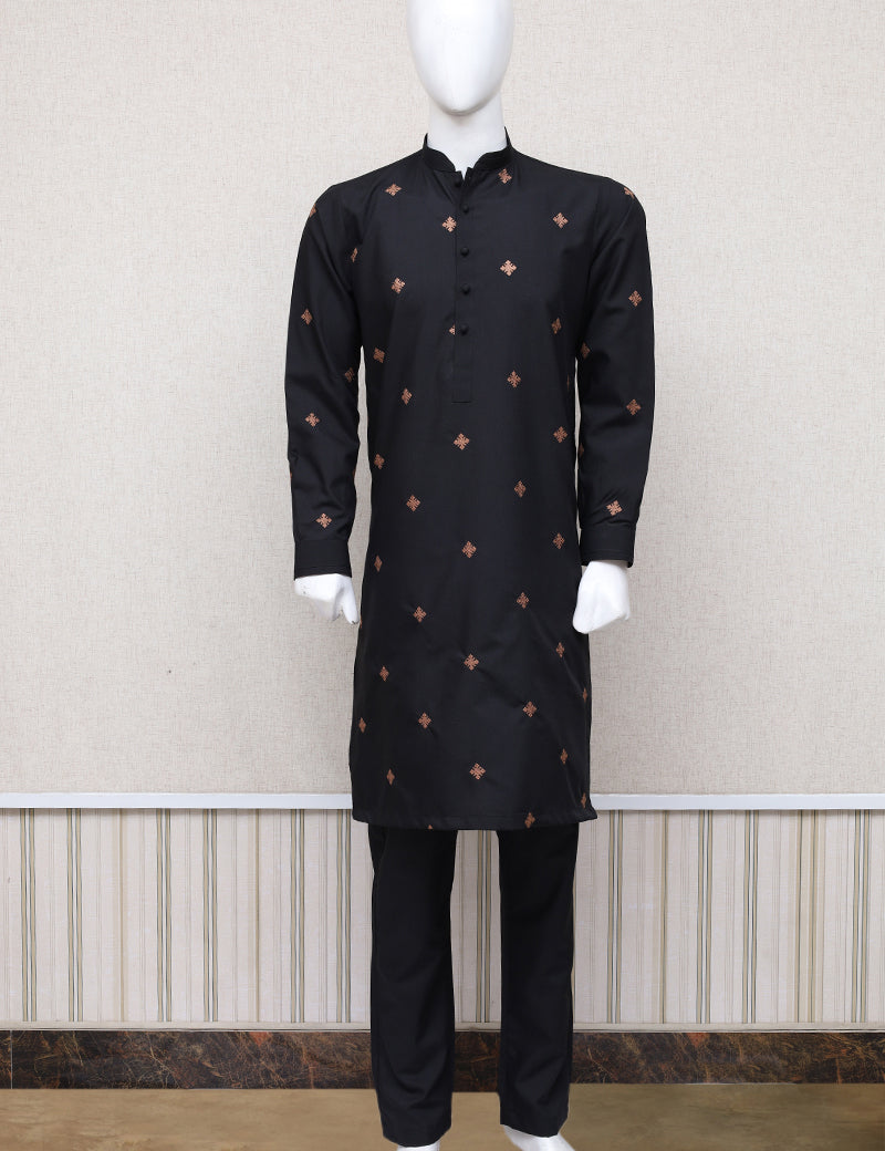 Men Premium Embroidered Shalwar Kameez Black]