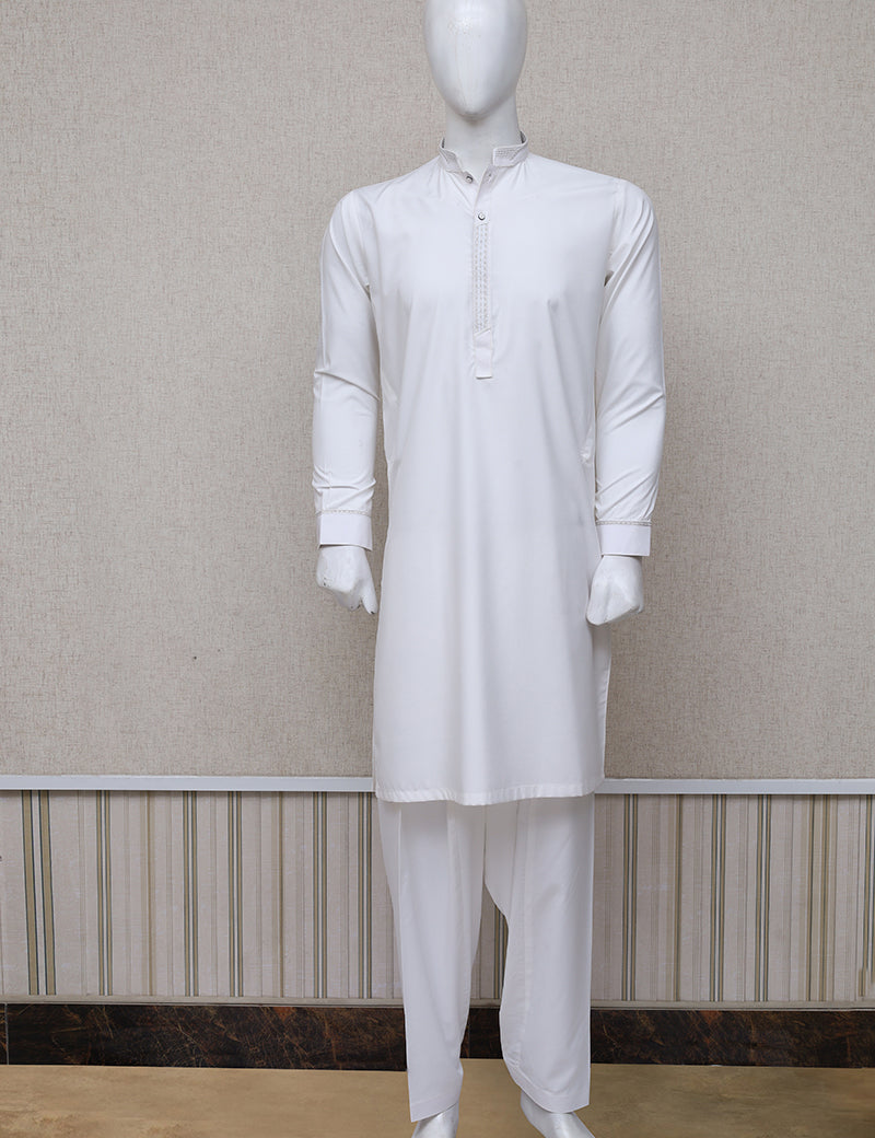 Men Premium Embroidered Shalwar Kameez White