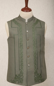 Men Premium Embroidered Waistcoat Green