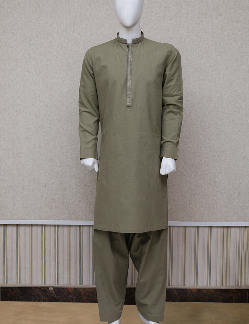 Men Premium Khaddar Shalwar Kameez Olive