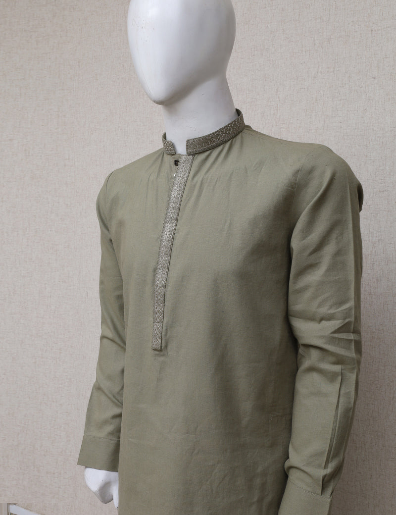 Men Premium Khaddar Shalwar Kameez Olive