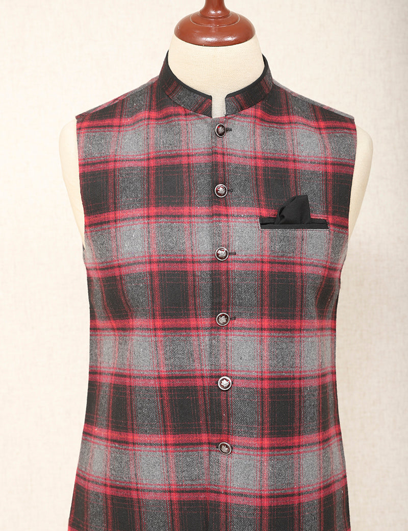 Men Premium Waistcoat Cross Check Design Grey