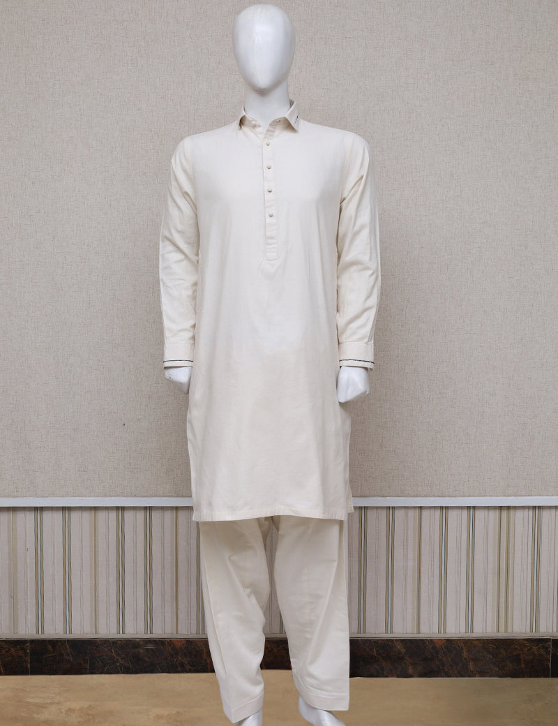 Men Premium Wool Shalwar Kameez Off-White