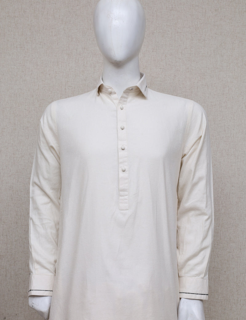 Men Premium Wool Shalwar Kameez Off-White