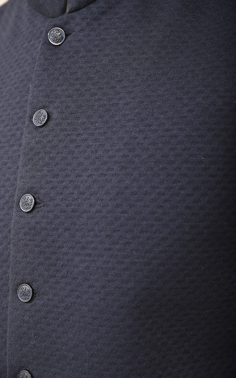 Men Self Printed Premium Waistcoat Navy