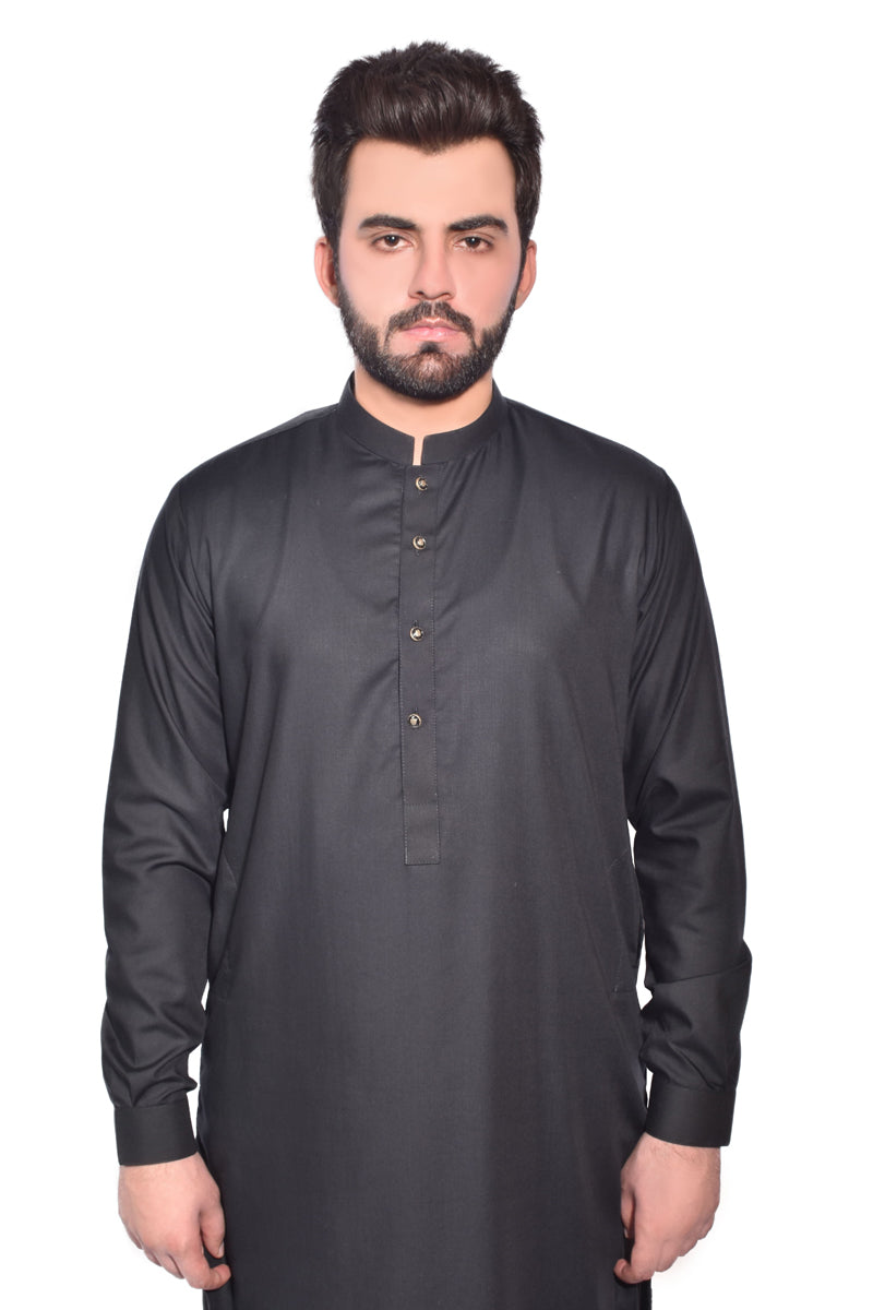 Men Kameez Shalwar Premium Fabric Wash-N-Wear Black