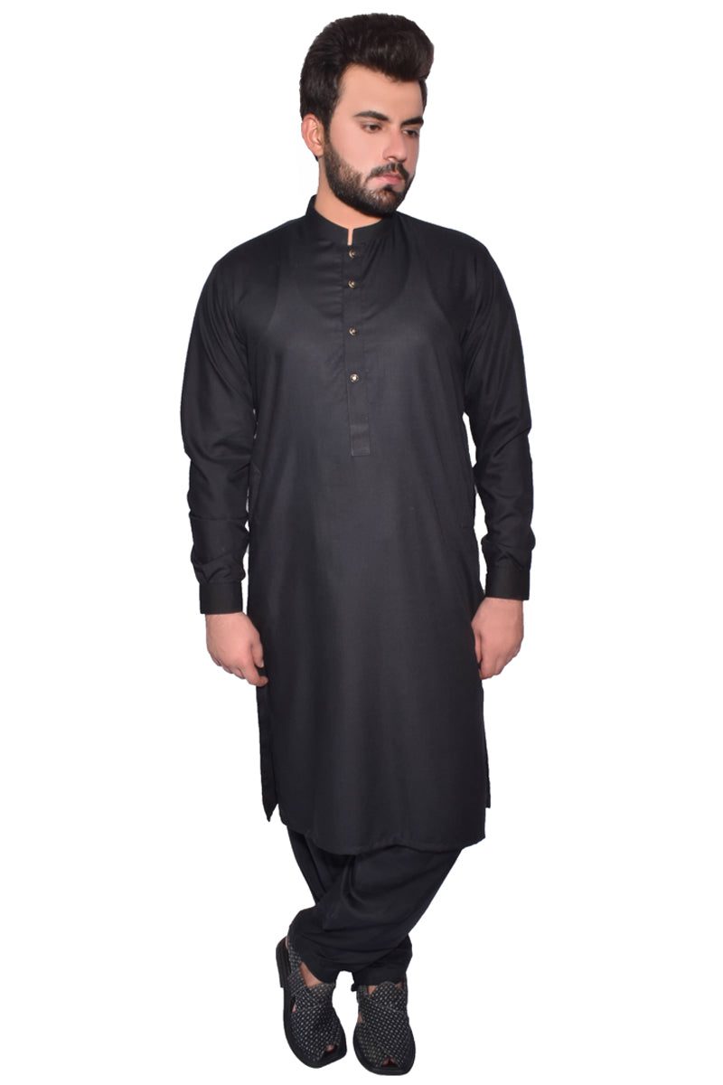 Men Kameez Shalwar Premium Fabric Wash-N-Wear Black