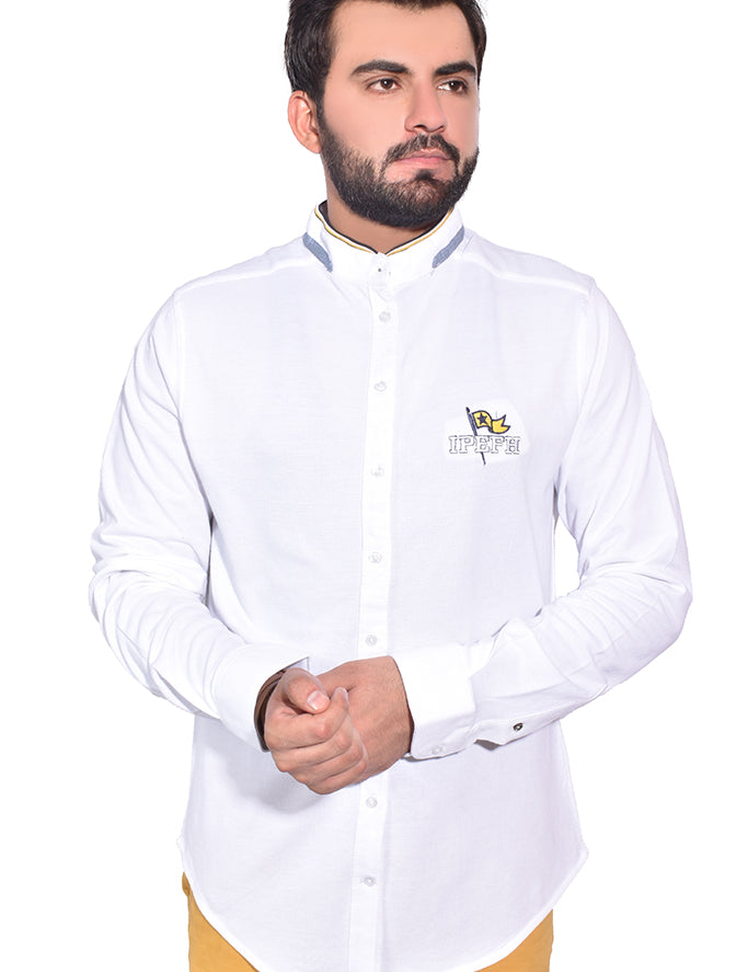 White Cotton Casual Shirt For Mens