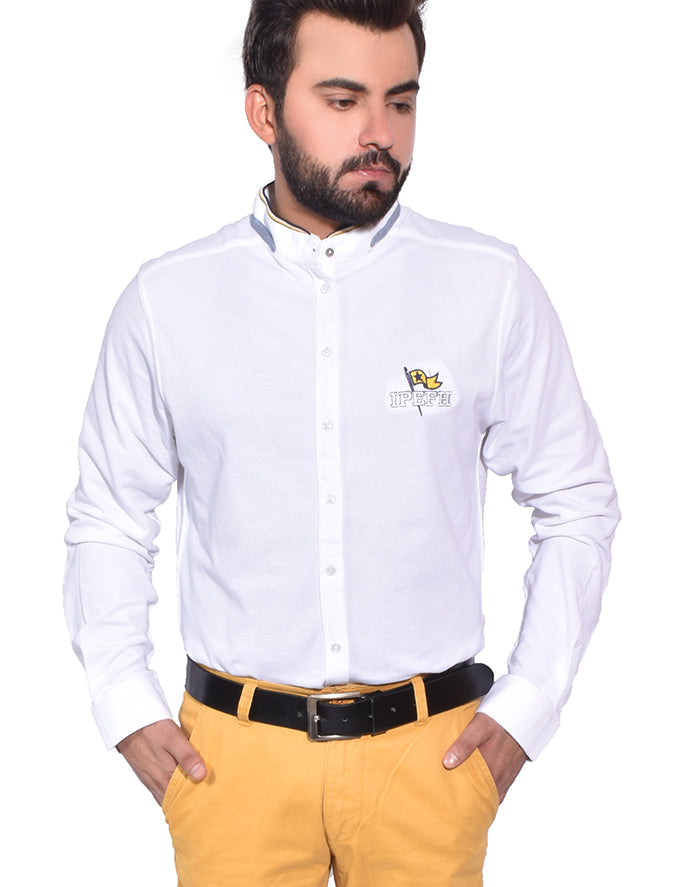White Cotton Casual Shirt For Mens