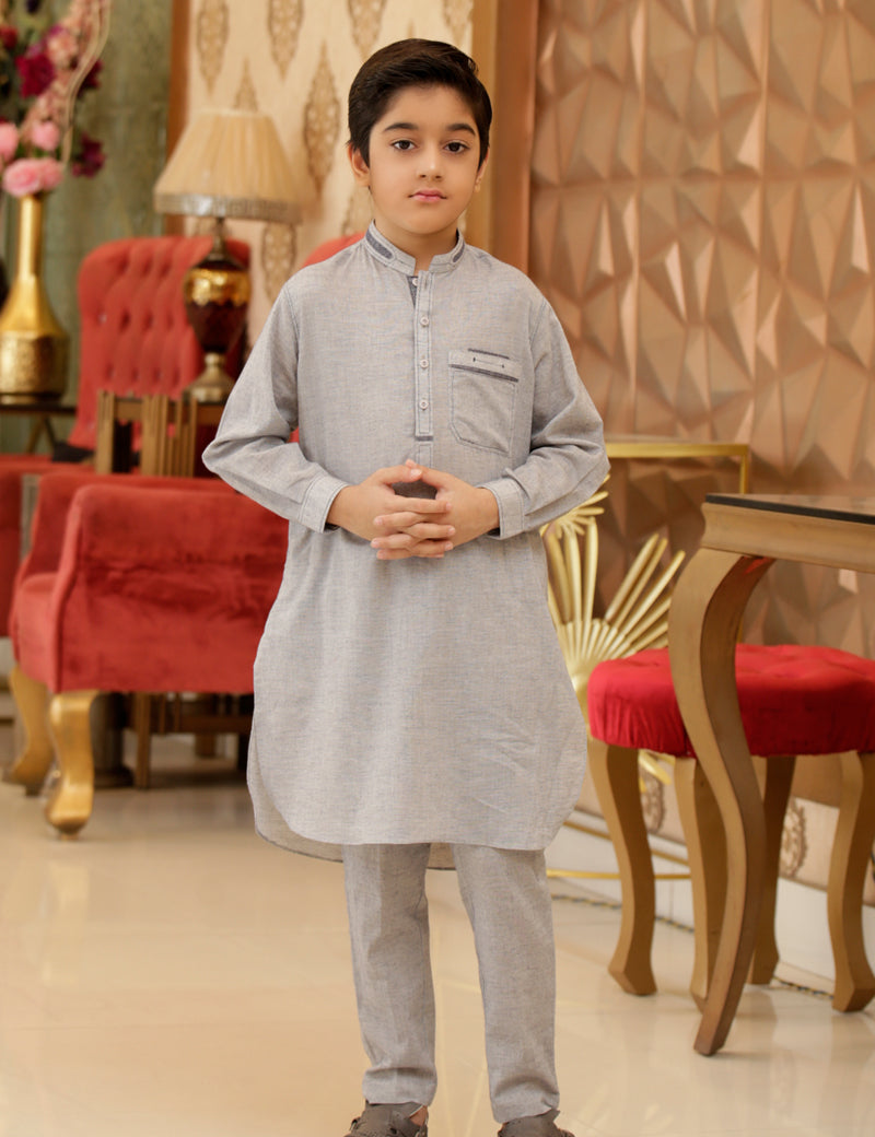 Boy Premium Kameez shalwar Silver GREY