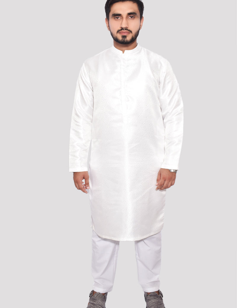 Men Jamawar Kurta White